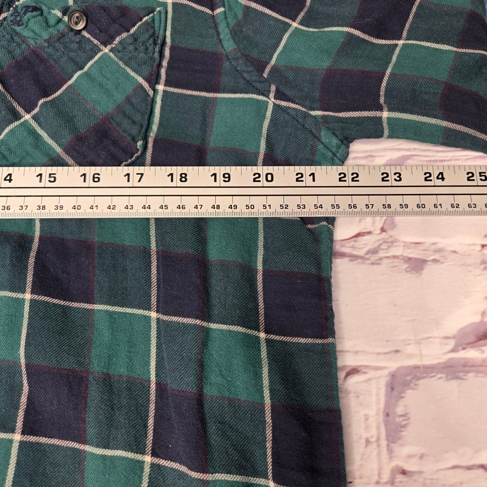 Y2K American Eagle Outfitters Mens Athletic Fit Flannel Shirt Green Navy Plaid L - Picture 9 of 10